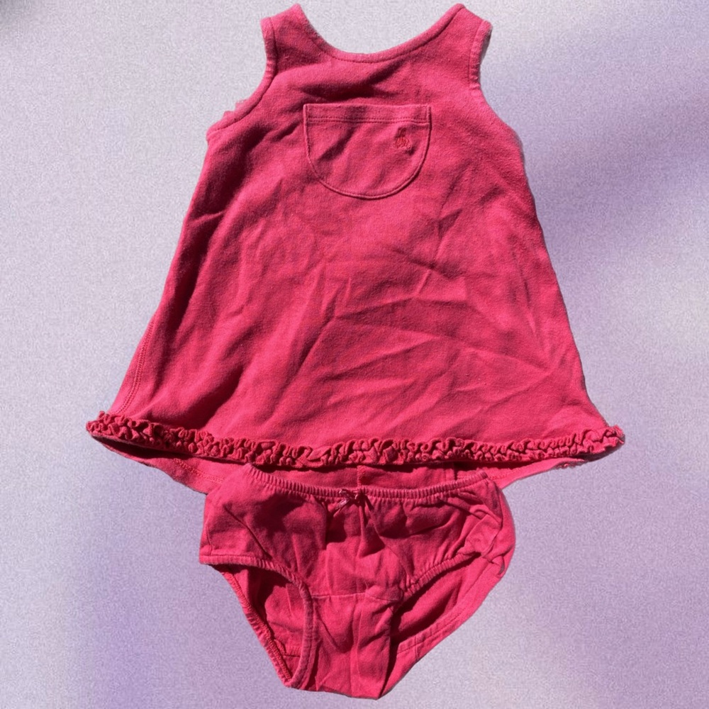 Pink Ruffled Sleeveless Sundress With Diaper Cover